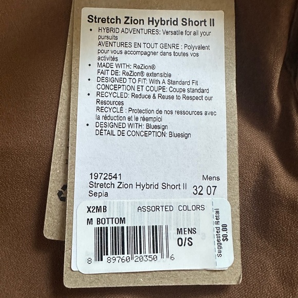 Prana Men’s Stretch Zion Hybrid Short II Size 32 in Sepia 7” inseam Sustainable - Picture 3 of 10